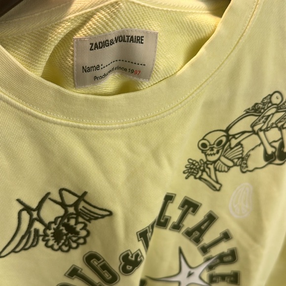 ZADIG & VOLTAIRE BUTTER YELLOW COTTON VARSITY SWEATSHIRT - Picture 9 of 9